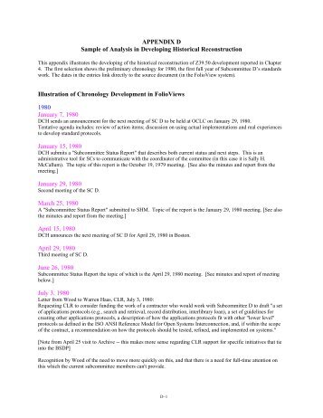 APPENDIX D Sample of Analysis in Developing Historical ...