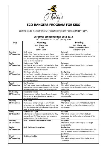 eco-rangers discovery program for kids - O'Reilly's Rainforest Retreat