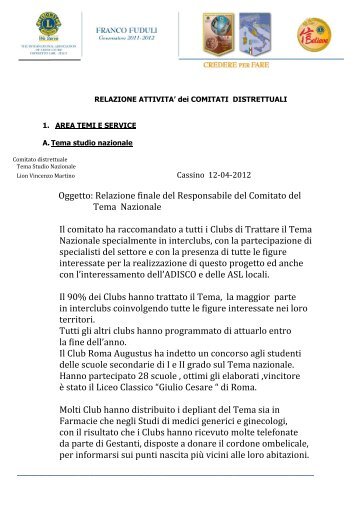 Oggetto: Relazione finale del Responsabile del Comitato del Tema ...