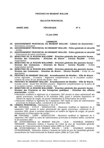 PROVINCE DU BRABANT WALLON BULLETIN PROVINCIAL ...