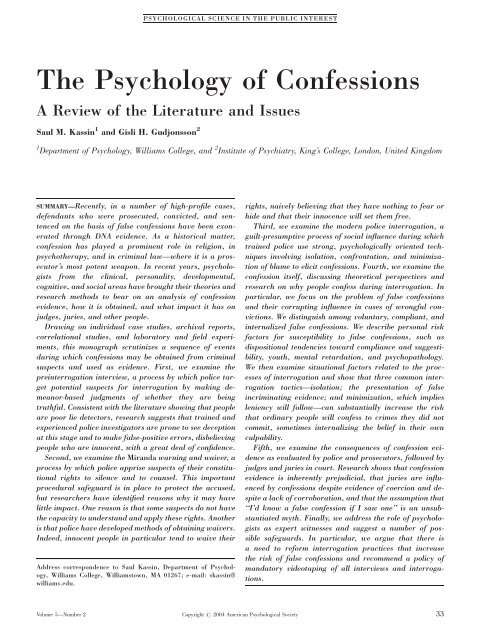 Psychological Science in the Public Interest - Williams College