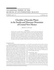 Checklist of Vascular Plants in the Sandia and Manzano Mountains ...