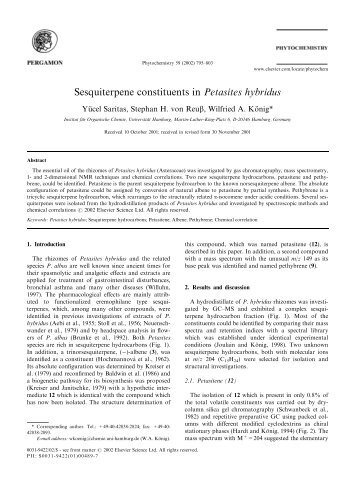 Sesquiterpene constituents in Petasites hybridus