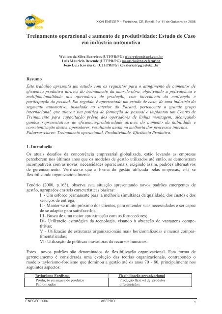 Treinamento operacional e aumento de produtividade ... - UTFPR