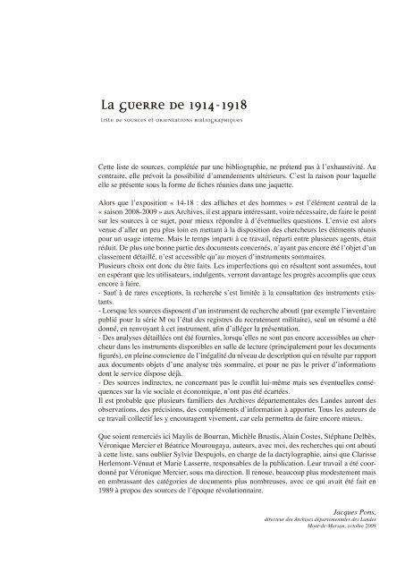 la guerre de 1914-1918 - Archives départementales des Landes