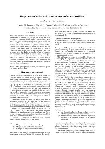 The prosody of embedded coordinations in German and Hindi