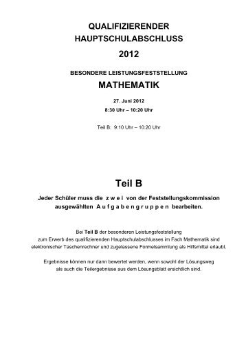 Quali Mathematik 2012 - Teil B - ISB - Bayern