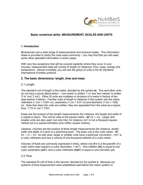 Basic numerical skills: MEASUREMENT, SCALES AND UNITS 2 ...