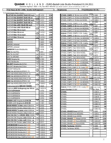 Neue QUASAR-Preisliste April 2011 - Wex-fa.de