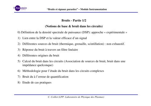 Bruits et signaux parasites - LPP