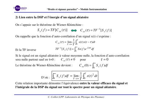 Bruits et signaux parasites - LPP