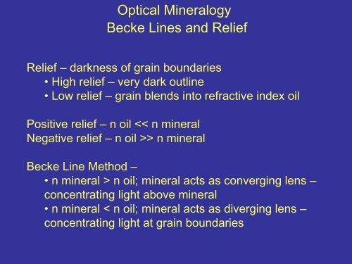 Optical Mineralogy Becke Lines and Relief - Faculty web pages