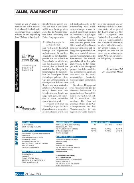 Artikel ZVinfo 10/05 - Zentralverband Ãffentliches Personal Schweiz