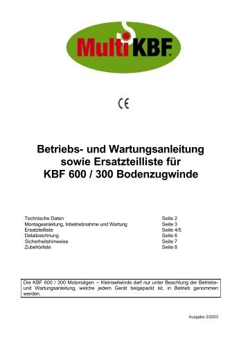 und Wartungsanleitung sowie Ersatzteilliste fÃ¼r KBF 600 / 300 ...