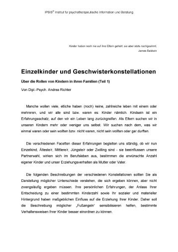 Einzelkinder und Geschwisterkonstellationen - Ipsis