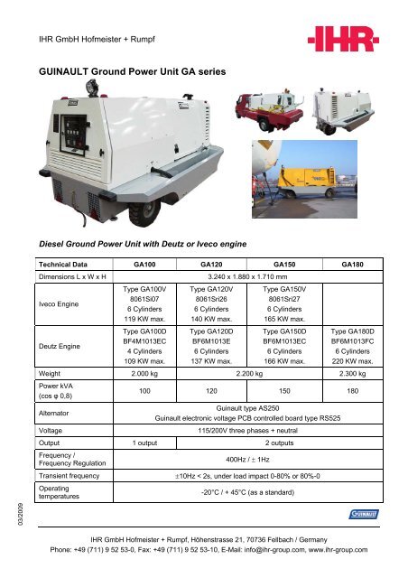 GUINAULT Ground Power Unit GA series - IHR-Aviation