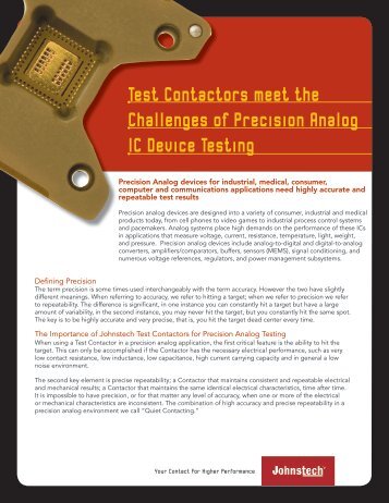 Test Contactors meet the Challenges of Precision ... - Johnstech