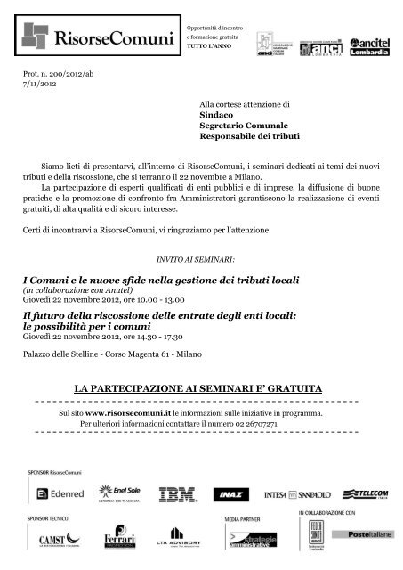 Alla cortese attenzione di - RisorseComuni