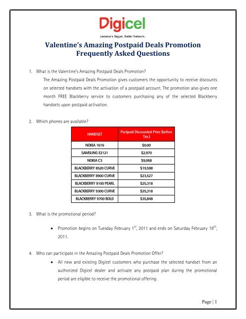 Valentine's Amazing Postpaid Deals Promotion ... - Digicel Jamaica