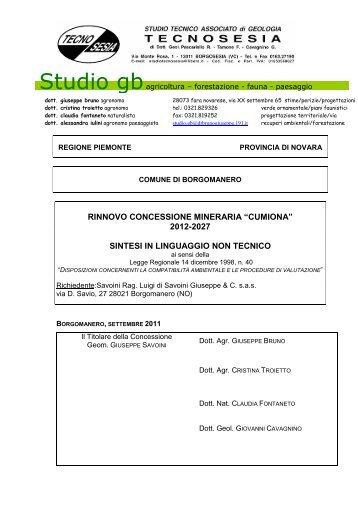 Sintesi non tecnica - Valutazione Ambientale - Regione Piemonte