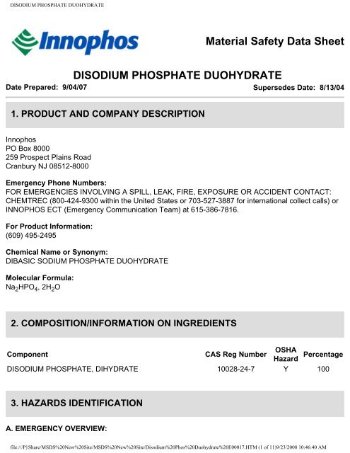 Disodium phosphate safety