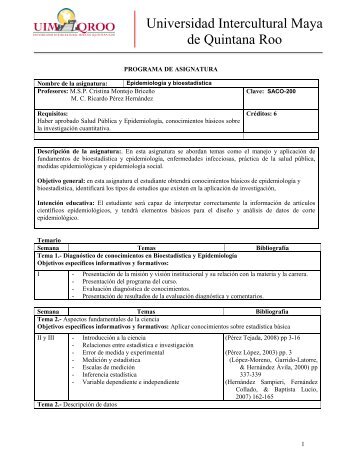 SACO-200 Epidemiologia y bioestadistica Creditos 6 - UIMQRoo