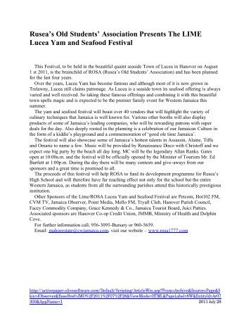 Association Presents The LIME Lucea Yam and Seafood Festival