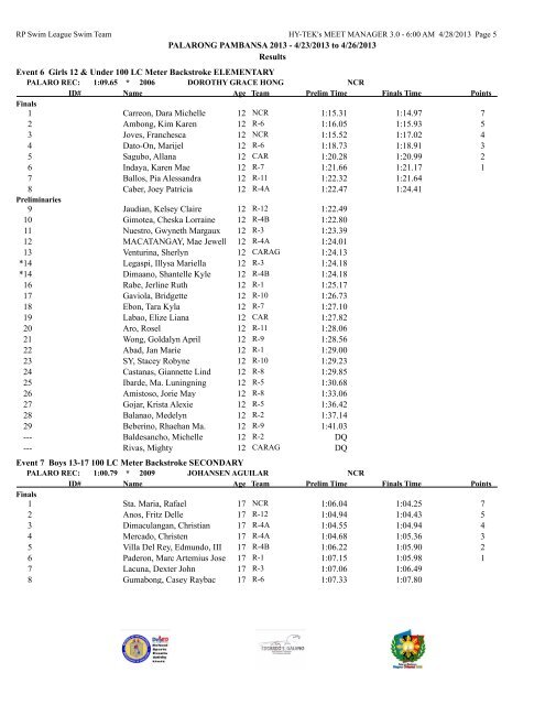 PALARONG PAMBANSA 2013 - 4/23/2013 to 4/26/2013 Results ...