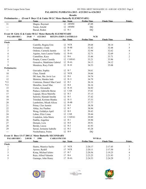 PALARONG PAMBANSA 2013 - 4/23/2013 to 4/26/2013 Results ...