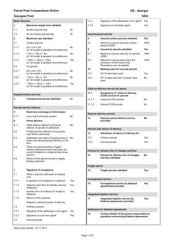 Parcel Post Compendium Online Georgian Post GEA GE - Georgia