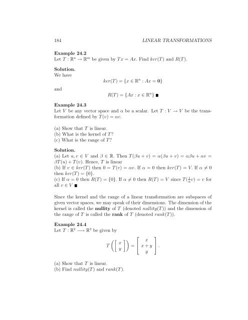 184 LINEAR TRANSFORMATION 184 linear transformation