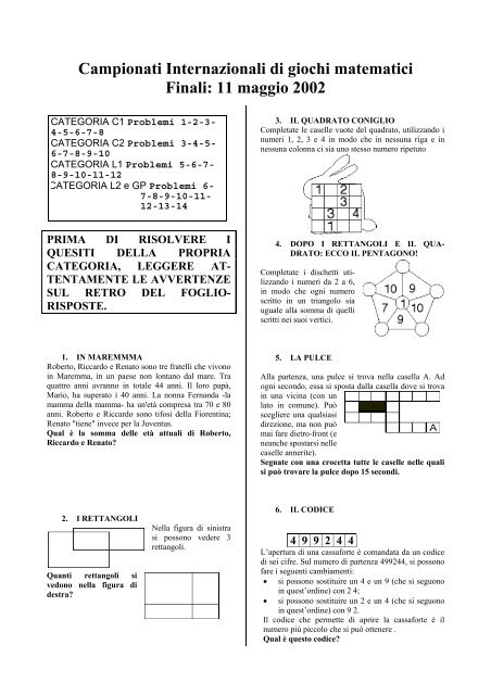Campionati Internazionali di giochi matematici Finali: 11 ... - La Farina