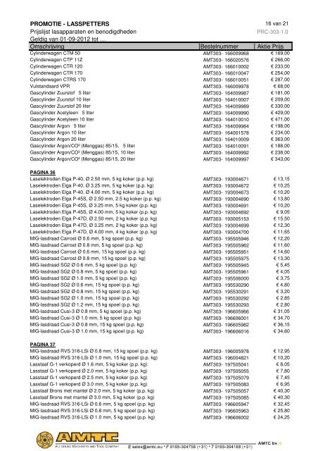 LASSPETTERS - AKTIE - Prijslijst lasapparaten en ... - A.M.T.C.