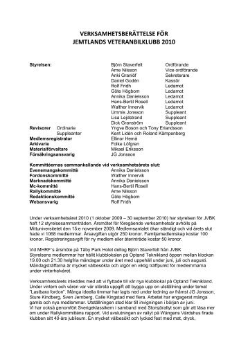 verksamhetsberÃ¤ttelse fÃ¶r jemtlands veteranbilklubb 2010 - JVBK