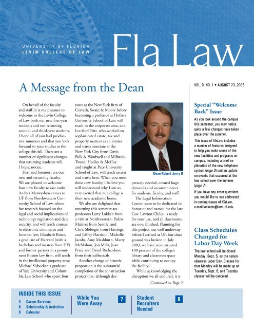 A Message from the Dean - Levin College of Law
