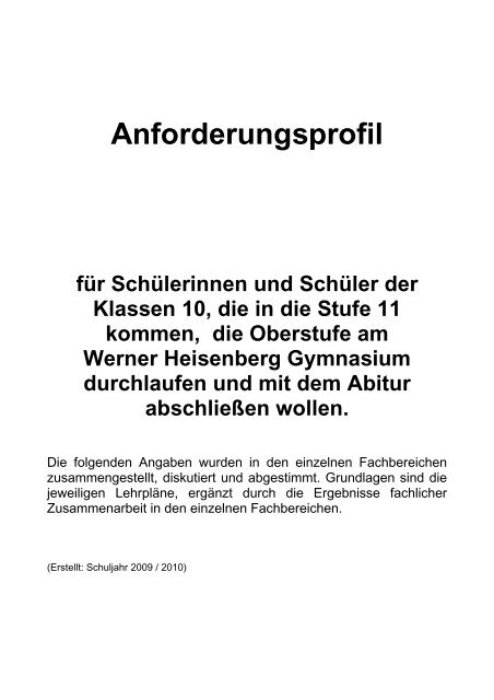 Anforderungsprofil - WHG Neuwied