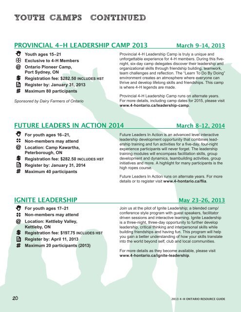 2013 Resource Guide - 4-H Ontario