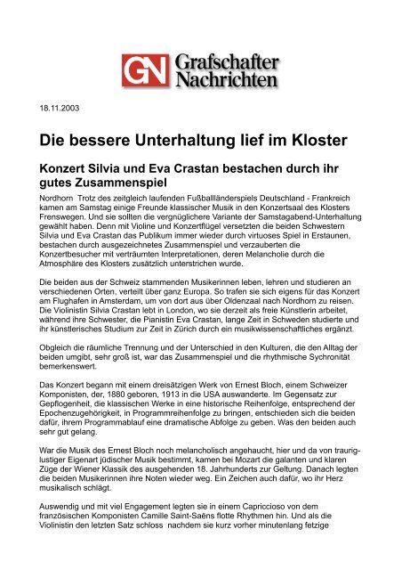 Die bessere Unterhaltung lief im Kloster - pro nota