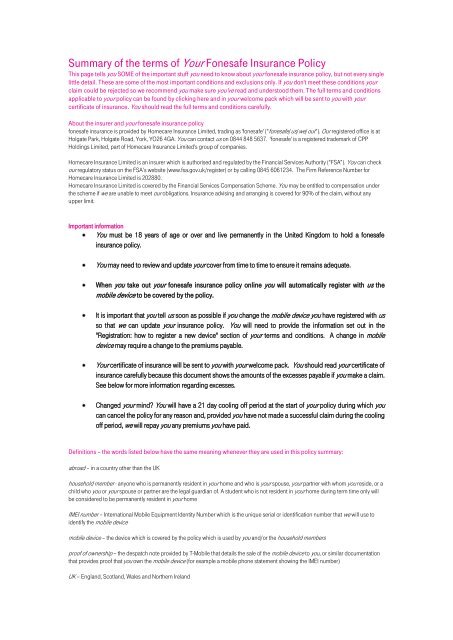 Policy terms and conditions Please keep these in a safe place A 