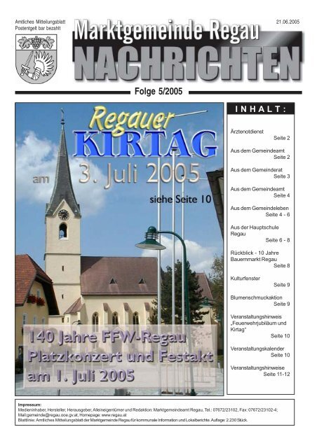 Gemeinde - Nachrichten Nr. 5/2005 - Regau