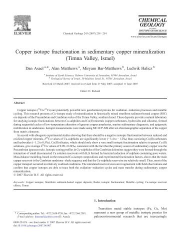 Copper isotope fractionation in sedimentary copper mineralization ...