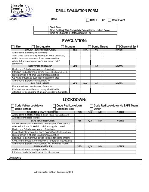 drill evaluation form 2007-2008 - Readiness and Emergency ...