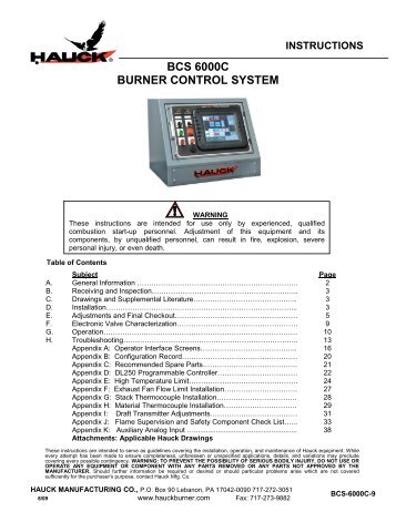 BCS 6000C BURNER CONTROL SYSTEM - Hauck Manufacturing
