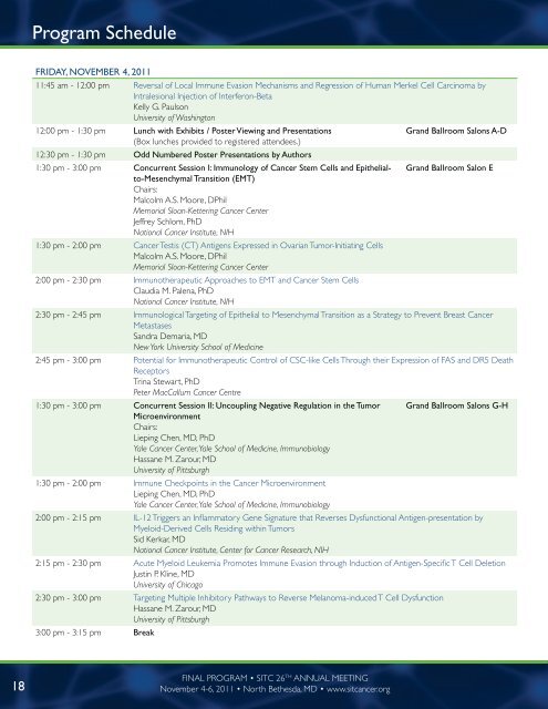 FINAL PROGRAM - Society for Immunotherapy of Cancer