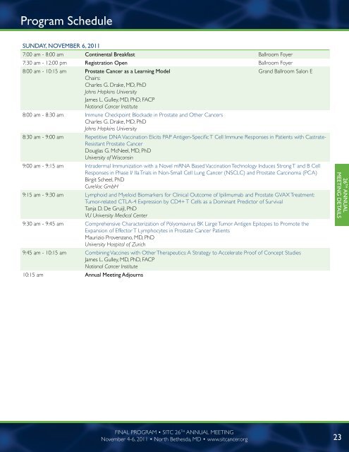 FINAL PROGRAM - Society for Immunotherapy of Cancer