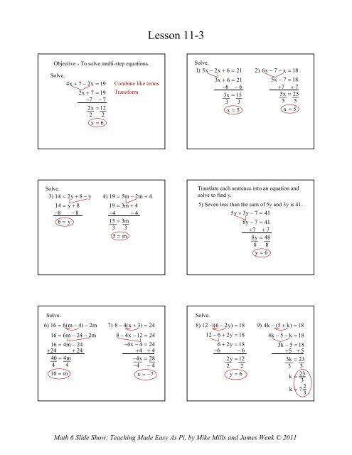 Algebra 1 Lesson 3 2 Solving Multi Step Equations Tessshebaylo