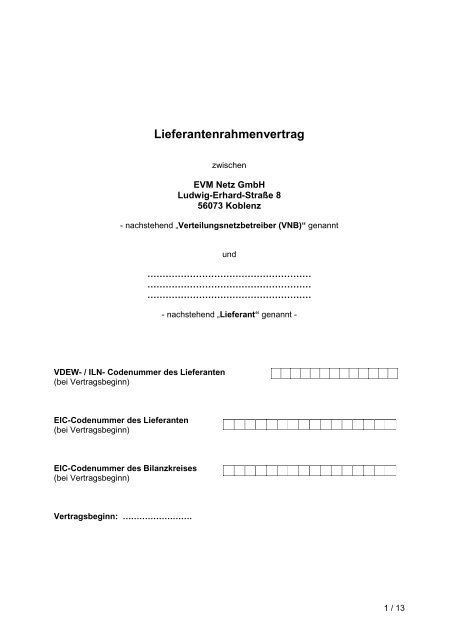 Download PDF: Lieferantenrahmenvertrag - EVM Netz