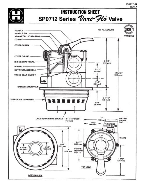 Hayward SP0712 Series Vari-Flo™ Valve - Instruction Sheet