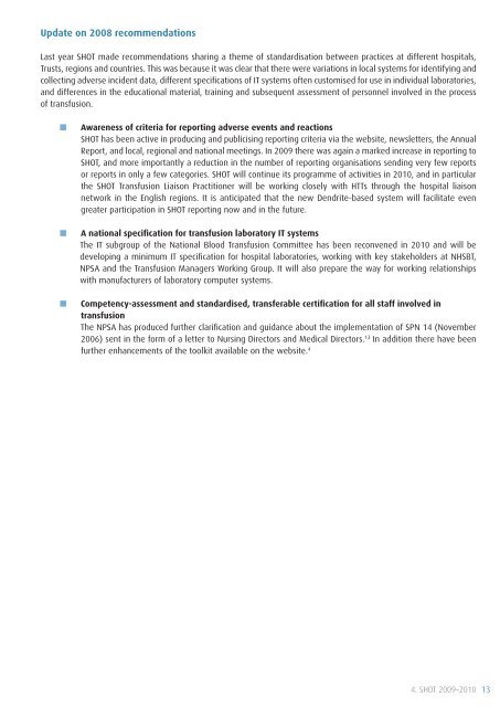 SHOT Annual Report 2009 - Serious Hazards of Transfusion