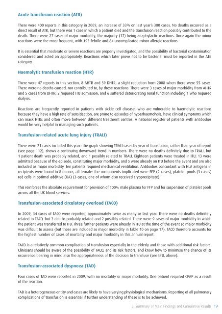 SHOT Annual Report 2009 - Serious Hazards of Transfusion